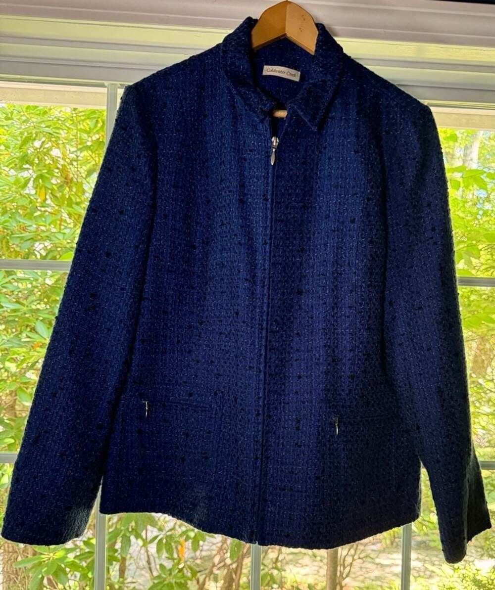 Coldwater Creek Women's Navy Textured Zip-Front Jacket